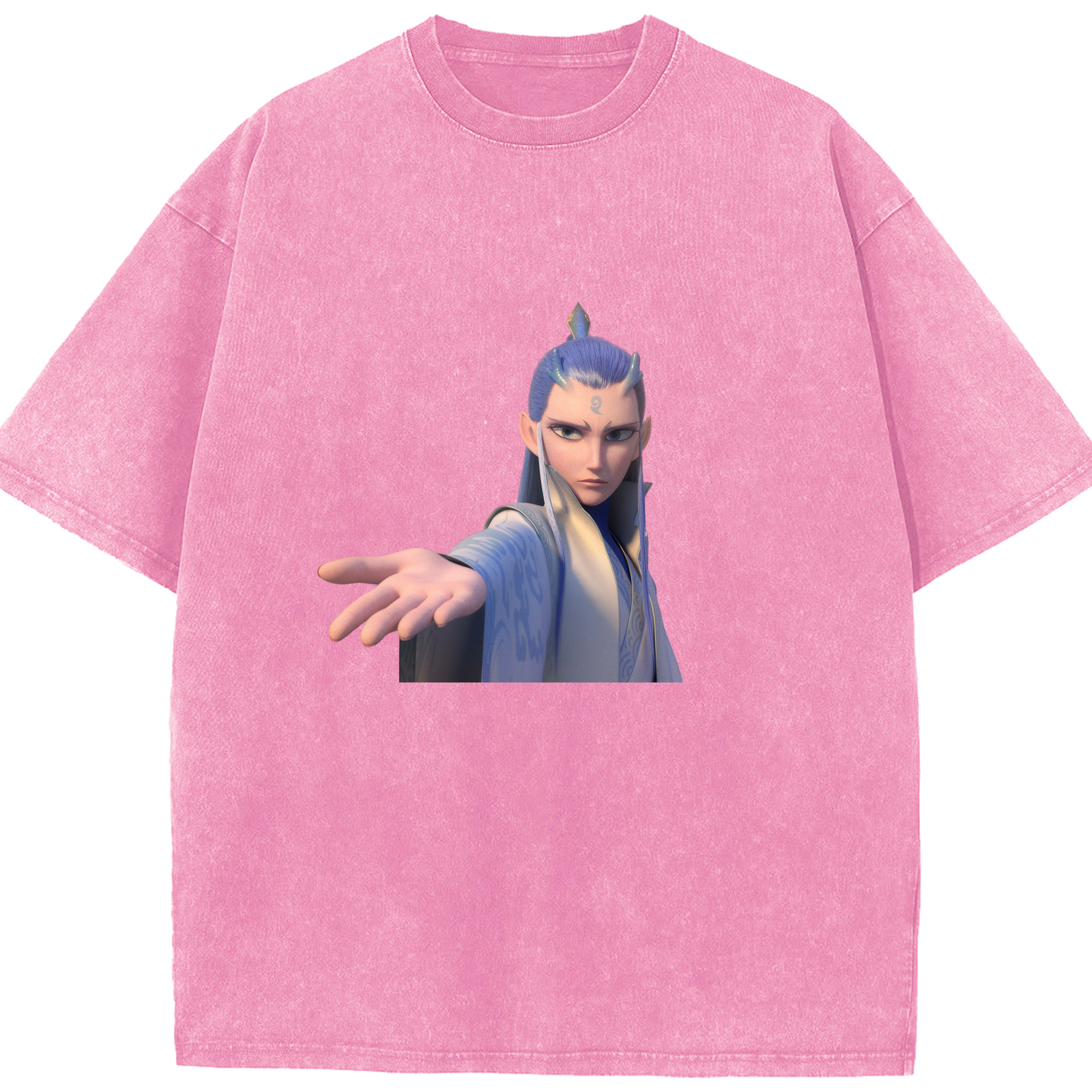 （画像用） Ne Zha 2 ナタ 魔童の大暴れ 綿100% ヴィンテージ風 半袖Tシャツ（フロントプリント）